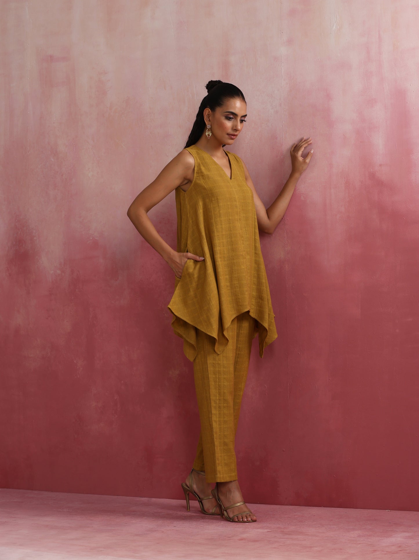 trueBrowns Mustard Cotton Dobby Co-ord set - Swadesiicart