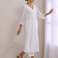 trueBrowns White Dobby High Slit Gathered Kurta Set | Swadesiicart