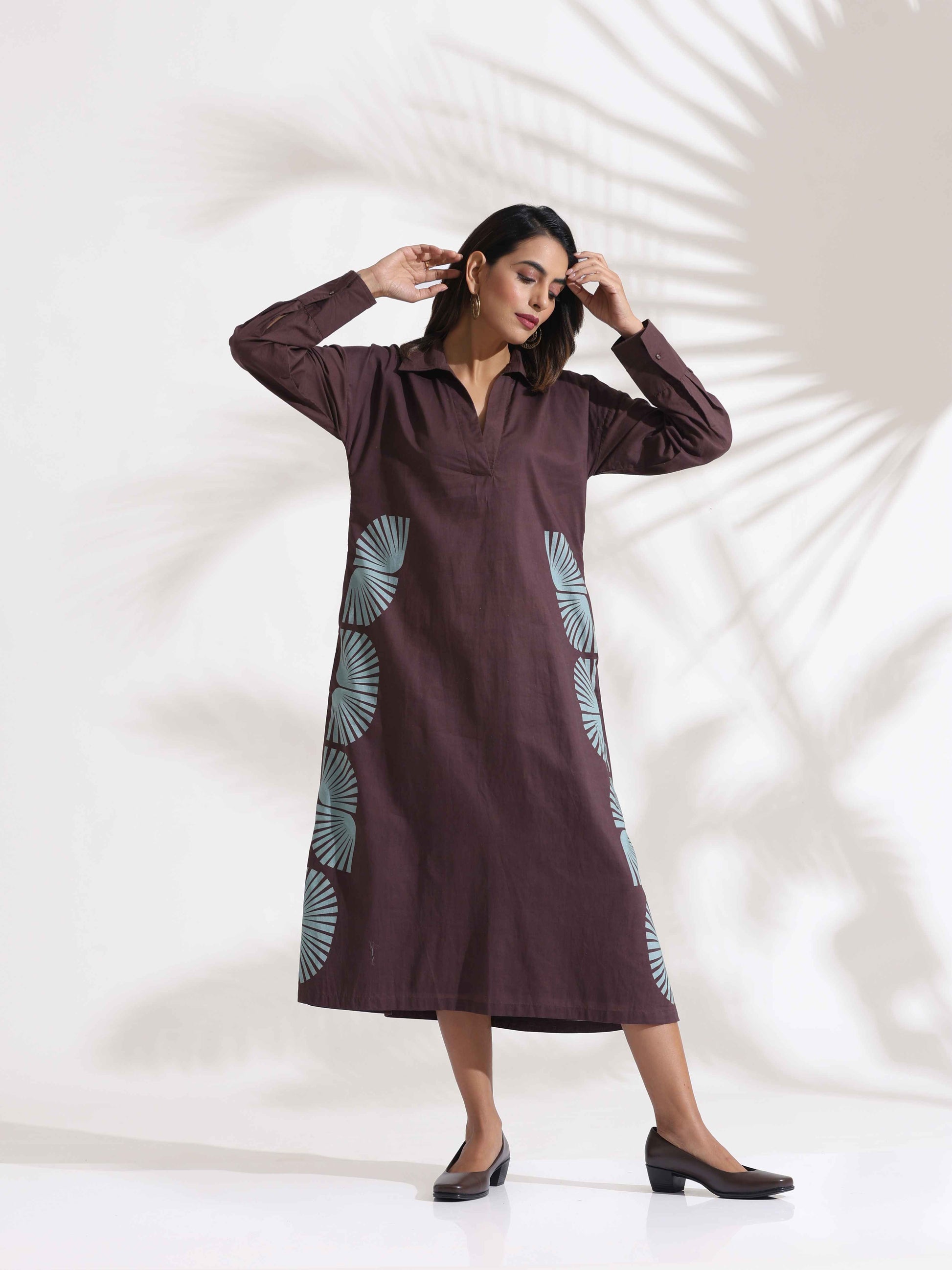trueBrowns Cola Cotton Print A-line Dress | Swadesiicart