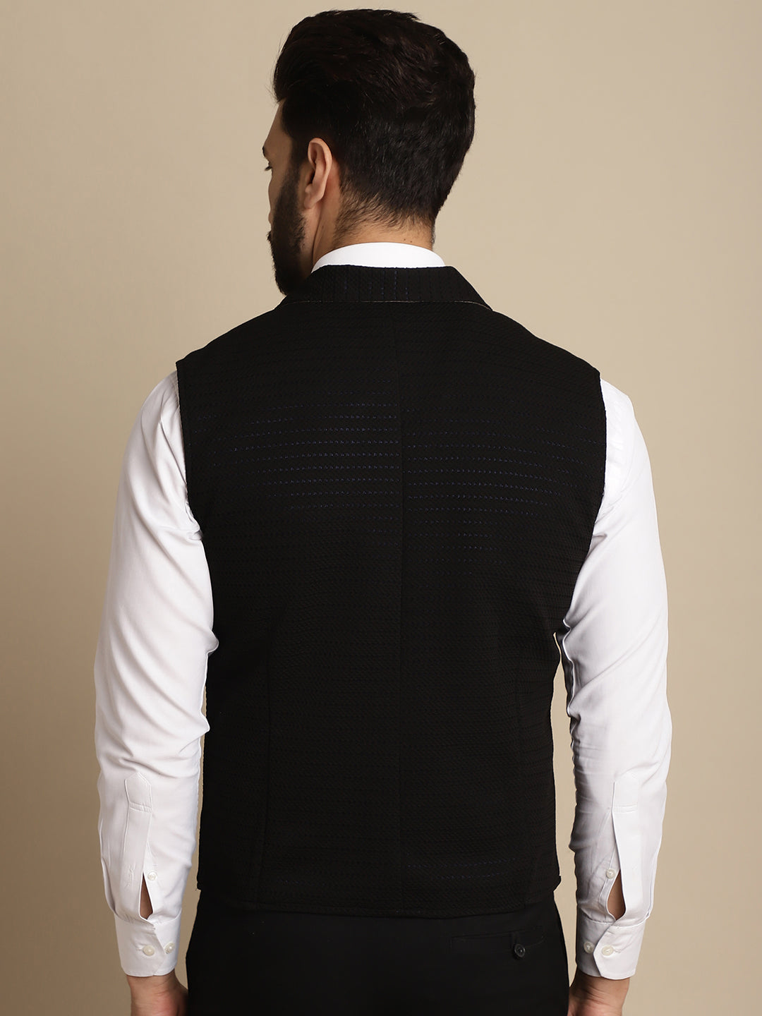 Even Apparels Men's Black Waistcoat with Notched Lapel | Swadesiicart
