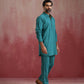 trueBrowns Men's Teal Cotton Shirt Collar Stylized Kurta Co-ord set - Swadesiicart