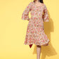 InWeave Women's Pink Boota Print Belted Dress - Swadesiicart