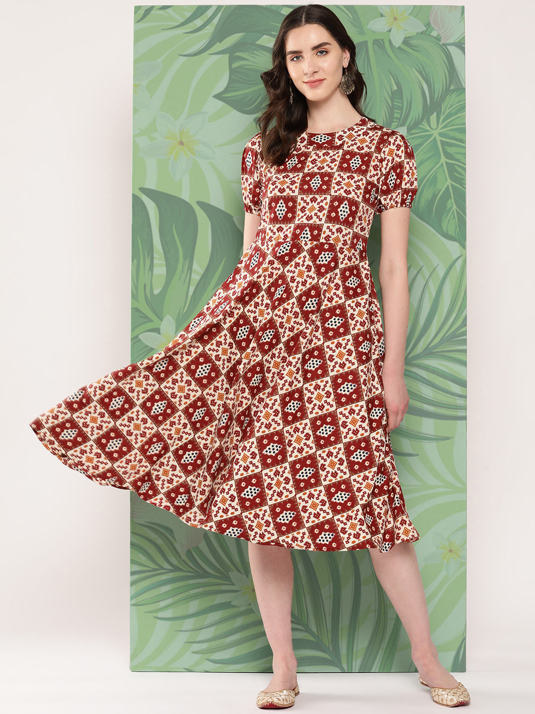 InWeave Women's Maroon Square Dress - Swadesiicart