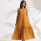 trueBrowns Mustard Cotton Print Tier Dress | Swadesiicart