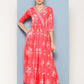 Ahalyaa Floral Printed Pleated Maxi Empire Ethnic Dress | Swadesiicart