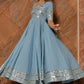 Pomcha Jaipur Powder Blue Pure Cotton Anarkali Set | Swadesiicart