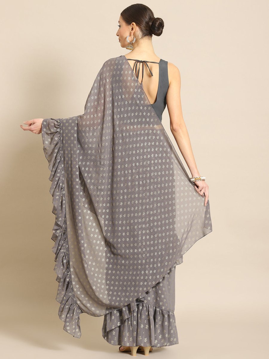 Ahalyaa Printed Ready To Wear Ruffles Saree | Swadesiicart