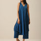 trueBrowns Classic Blue Slub Texture Sleeveless Flared Kurta Pant Set | Swadesiicart