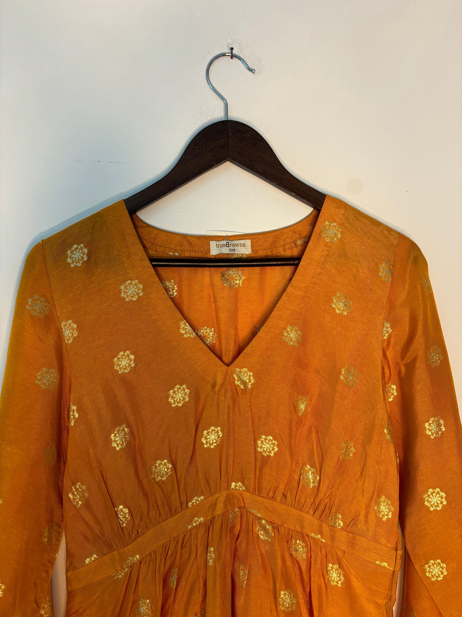 trueBrowns Mustard Zari Embroidered Top | Swadesiicart