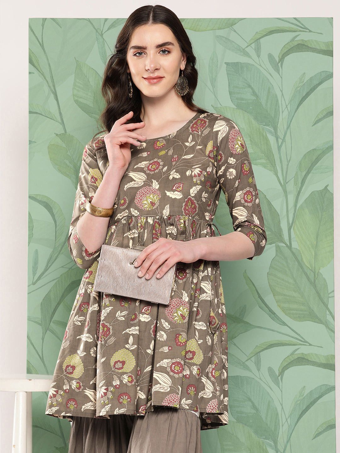 InWeave Women's Olive Shade Tropical Sharara Set - Swadesiicart