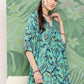 InWeave Women's Turquoise Blue Camelia Printed Ethnic Kurta Set - Swadesiicart