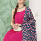 InWeave Women's Fuchsia Strappy Set W Navy Pink Lotus Cr Duptta - Swadesiicart