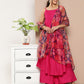 InWeave Women's Fuchsia Strappy Set With Navy Floral Organza Dupatta - Swadesiicart