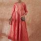 InWeave Women's Peach Mirror Work Long Anarkali Kurta - Swadesiicart