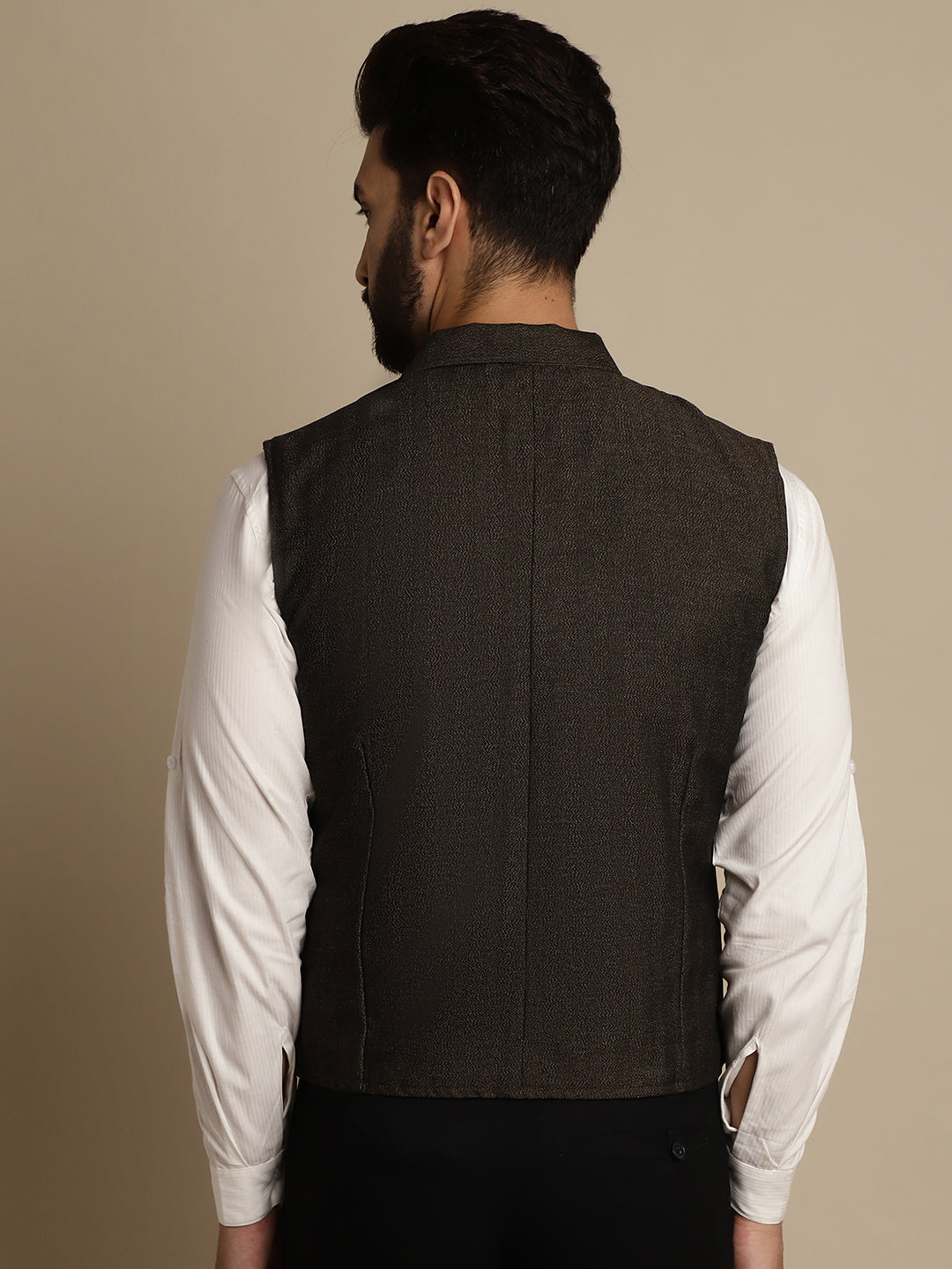Even Apparels Men's Brown Wool Waistcoat with Notched Lapel | Swadesiicart