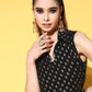 Ahalyaa Black Georgette Ethnic Motifs Printed Shirt-Collar Midi Fit & Flare Ethnic Dress | Swadesiicart