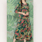 InWeave Women's Green Tropical Print Gota Long Dress - Swadesiicart