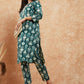 InWeave Women's Peacock Blue Ikkat Print Gota Work Straight Kurta Pant Set - Swadesiicart