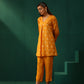 trueBrowns Mustard Geometric Floral Viscose Silk Front Pleat Co-ord Set - Swadesiicart