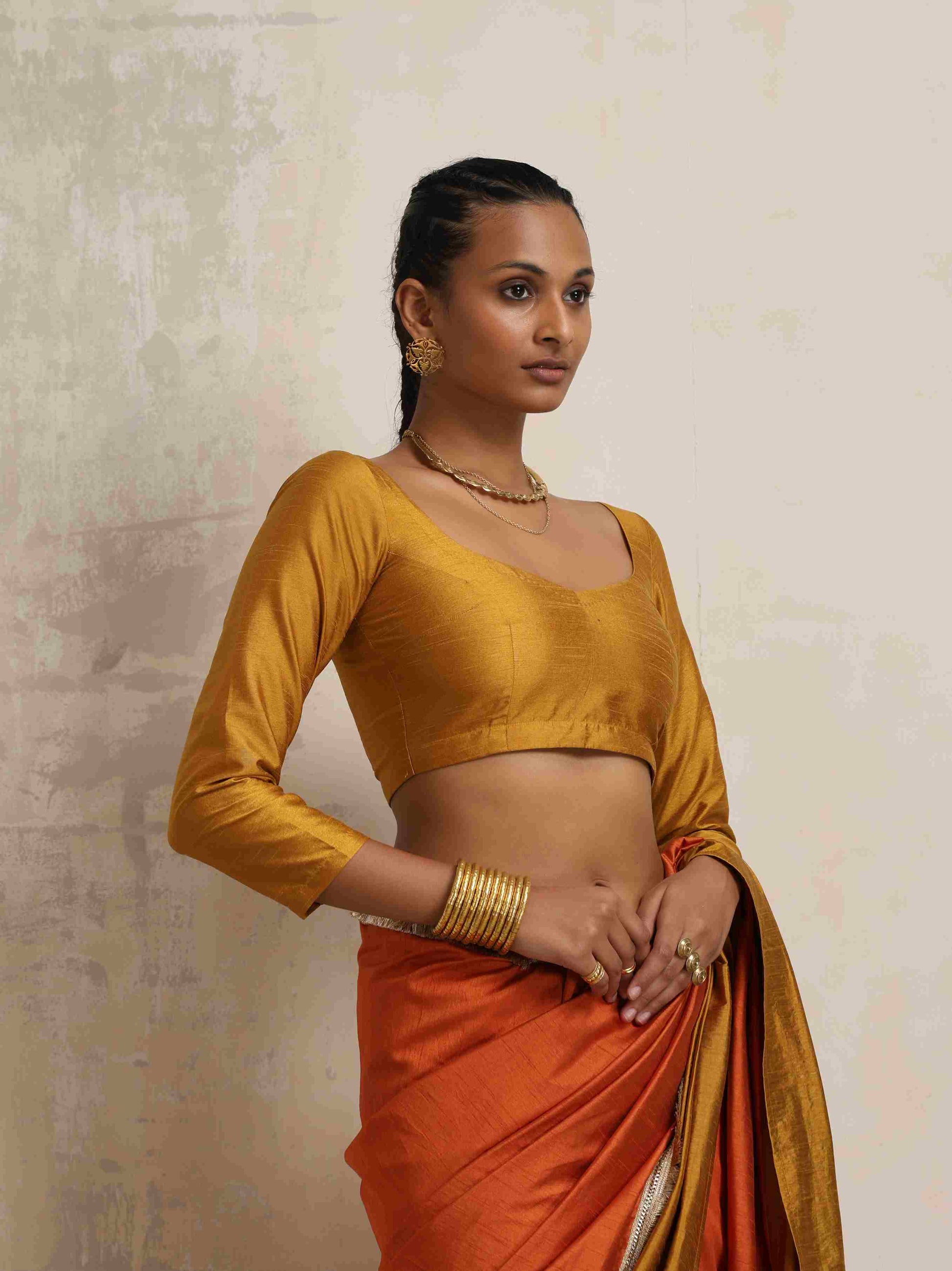 trueBrowns Gold Silk Blouse | Swadesiicart