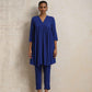 trueBrowns Blue Crinkle Flared Kurta Co-ord Set - Swadesiicart