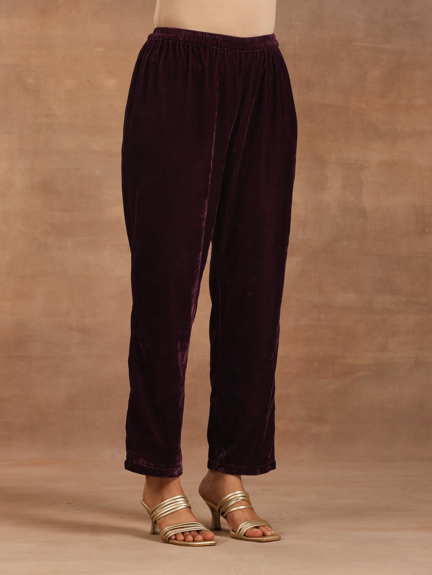 trueBrowns Wine Velvet Pant | Swadesiicart