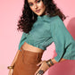 InWeave Women's Teal Blue High Neck Crop Top - Swadesiicart
