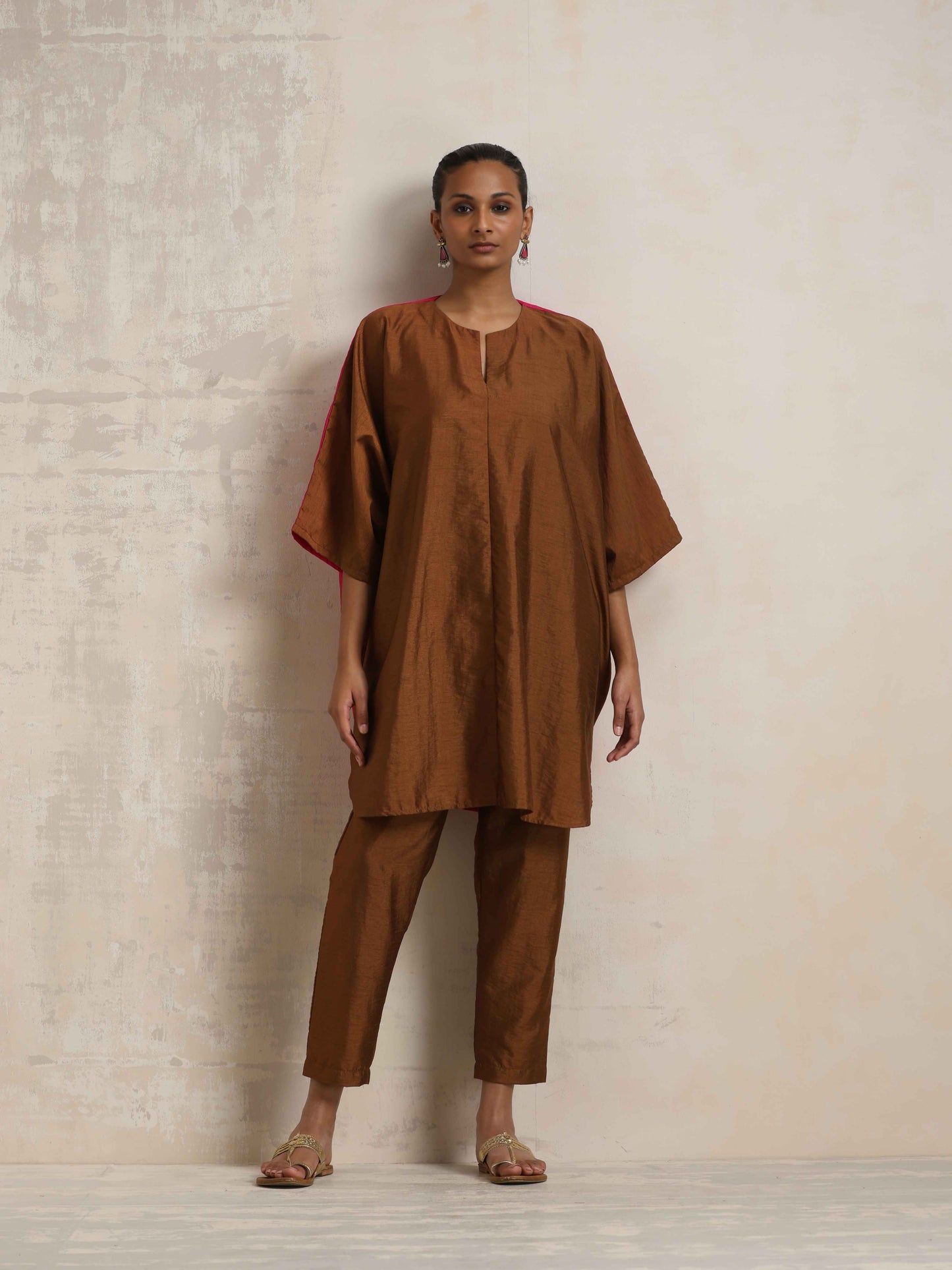 trueBrowns Brown Silk Co-ord Set - Swadesiicart