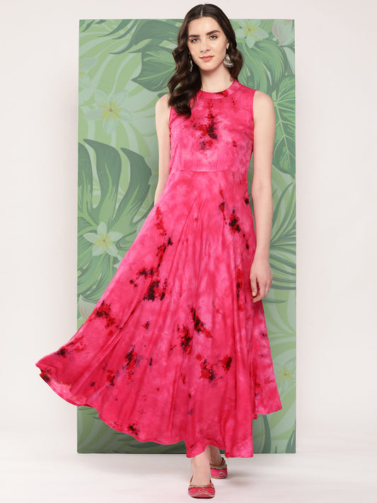 InWeave Women's Magenta Tie And Die Dress - Swadesiicart