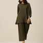 trueBrowns Olive Green Slub Texture Baggy Sleeve Co-Ord Set - Swadesiicart