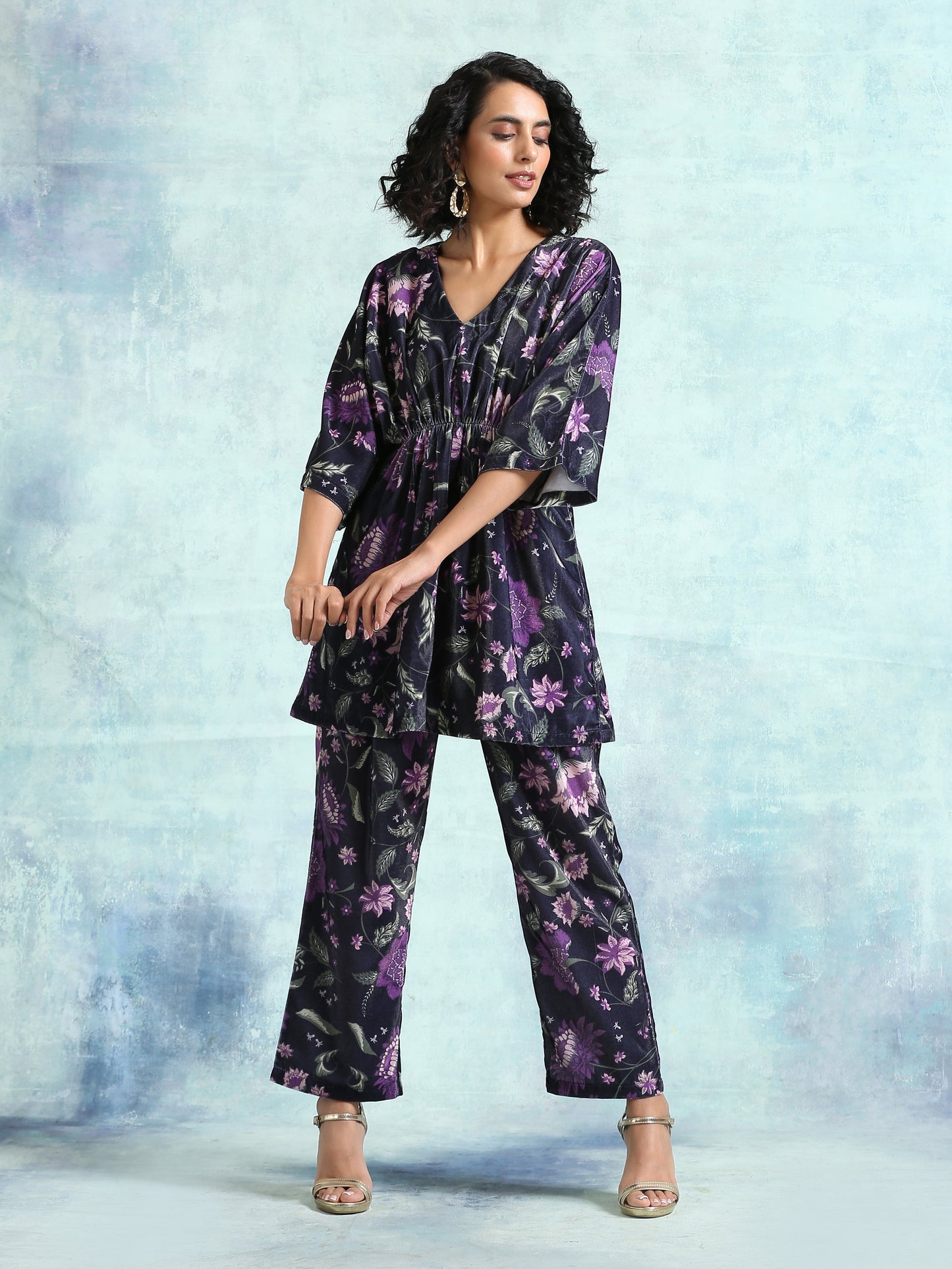 trueBrowns Black Printed Velvet Co-Ord Set - Swadesiicart