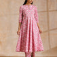 trueBrowns Pink Overall Floral Block Print Cotton Flared Kurta Pant Set | Swadesiicart