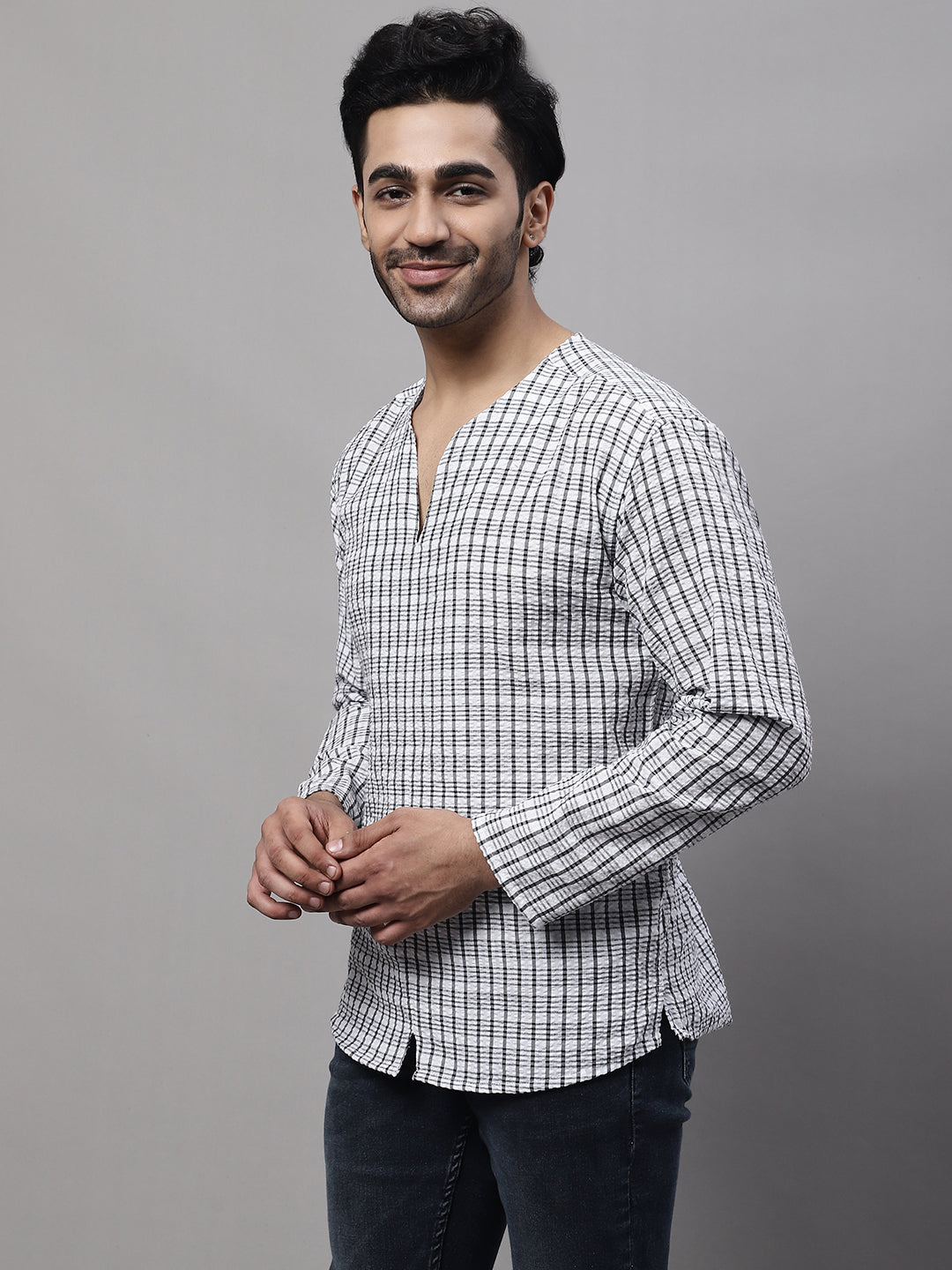 Even Apparels Multi Pure Cotton Open Neck Kurta | Swadesiicart