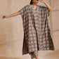 trueBrowns Clay Dabu Overall Print Cotton Panel Kaftan Kurta Pant Set | Swadesiicart