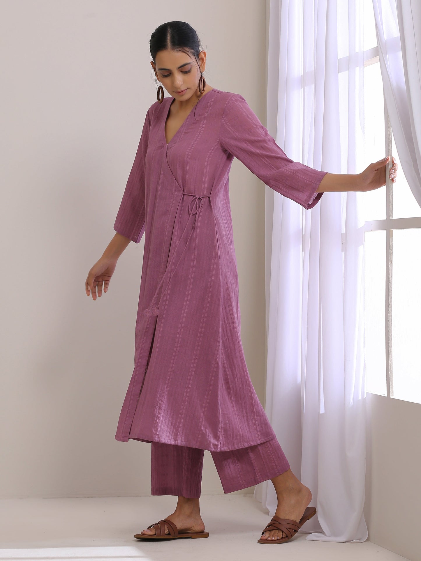 trueBrowns Onion Pink Dobby Angrakha Pant Set | Swadesiicart