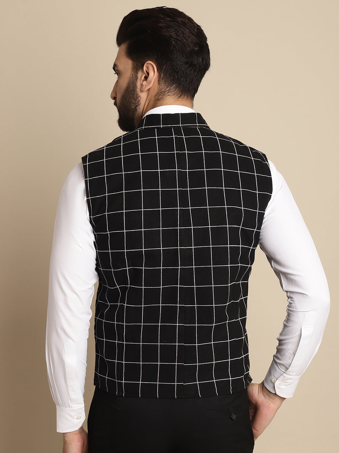 Even Apparels Men's Black Wool Waistcoat with Notched Lapel | Swadesiicart