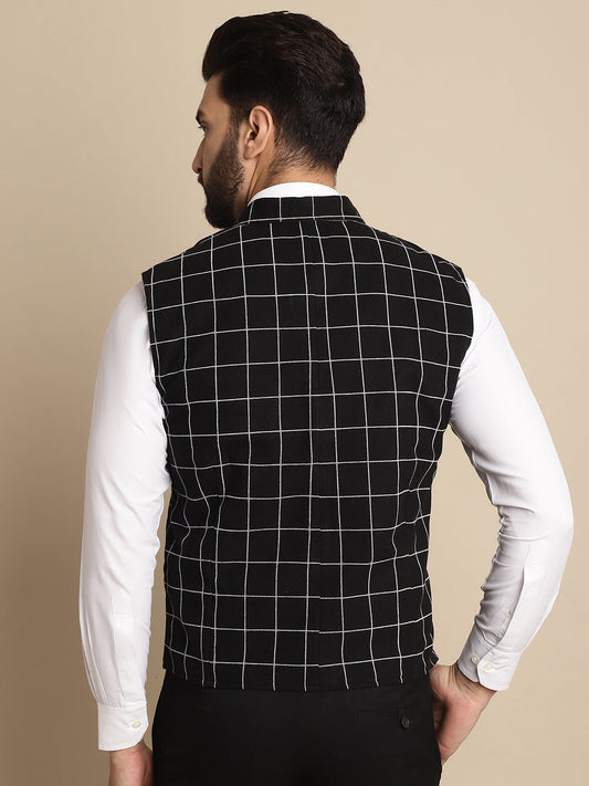 Even Apparels Men's Black Wool Waistcoat with Notched Lapel | Swadesiicart