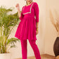 InWeave Women's Fuchsia Round Neck Square Gota Work Kurta Pant Set - Swadesiicart
