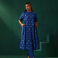 trueBrowns Royal Blue Geometric Floral Viscose Silk Side Gathered Kurta Pant Set | Swadesiicart