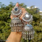 Tehzeeb Creations Women's Silver Colour Oxidised Earrings With Kundan And Mirror Work | Swadesiicart