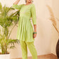 InWeave Women's Pear Green Round Neck Square Gota Work Kurta Pant Set - Swadesiicart