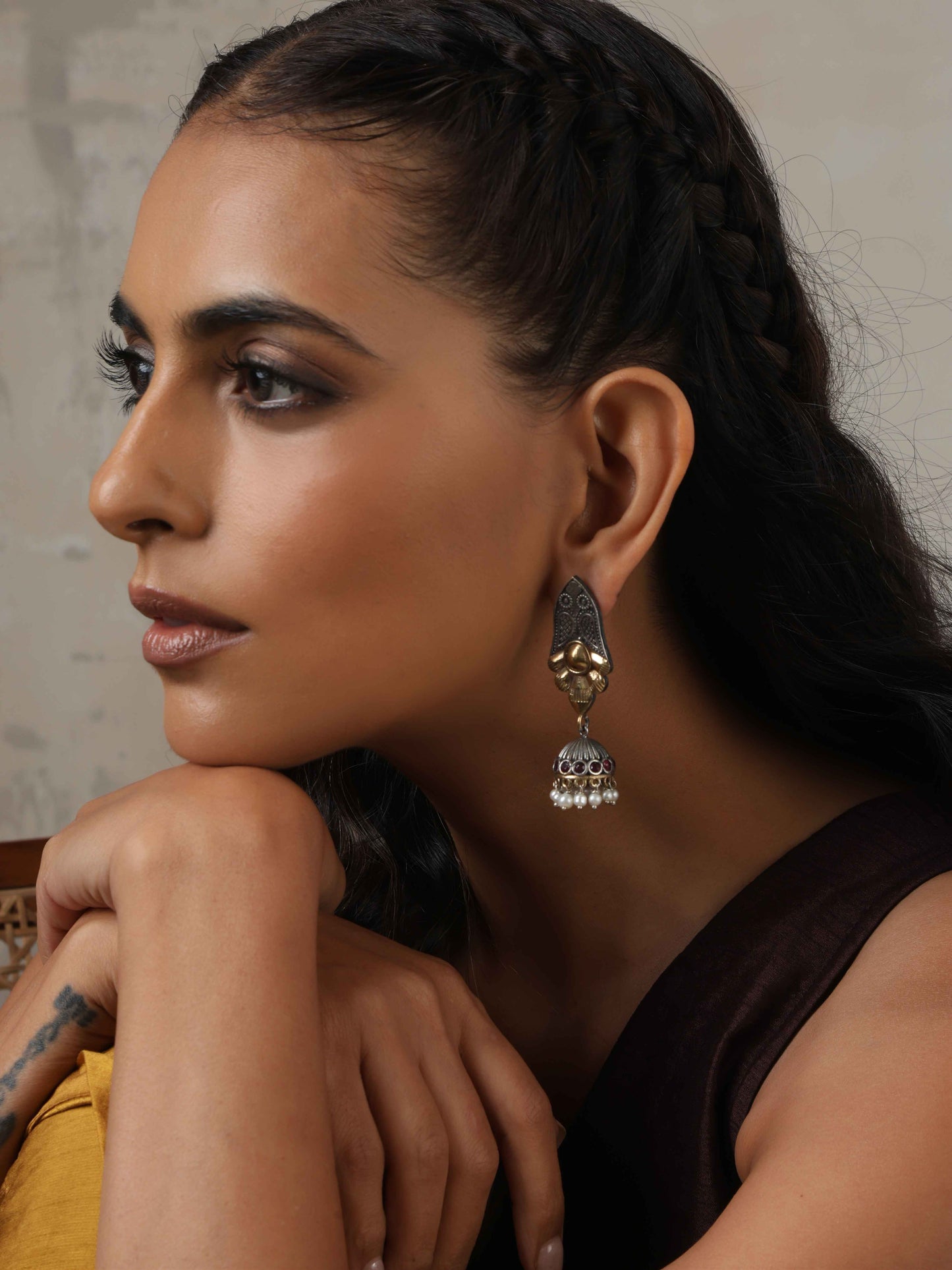 trueBrowns Silver Gold Tone Jhumka Earrings - Swadesiicart