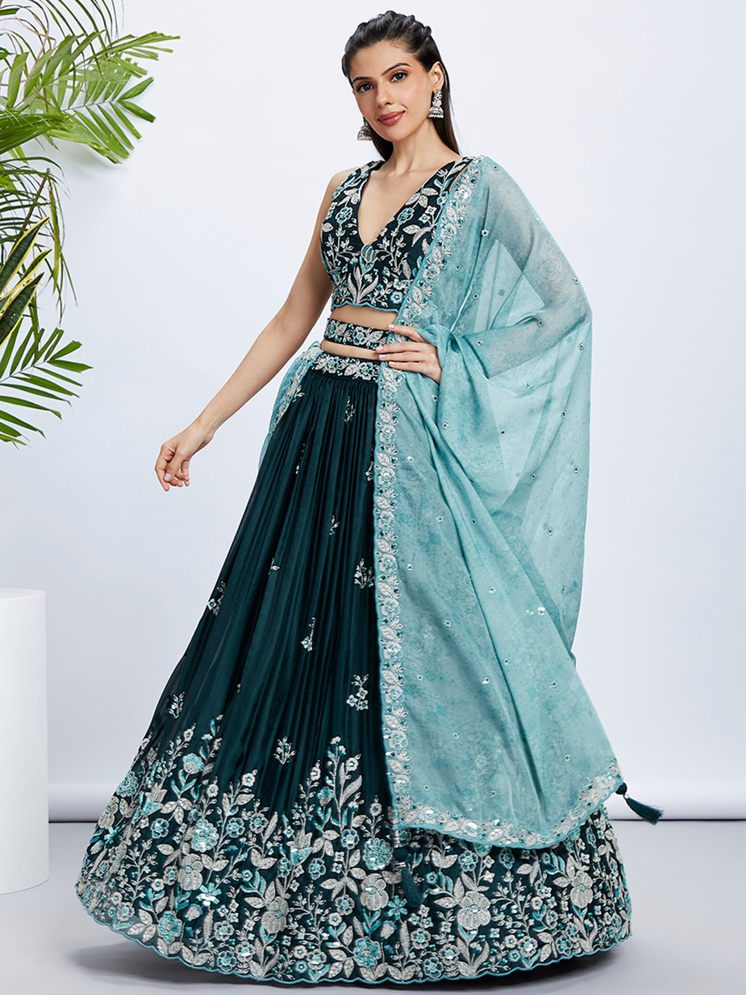House of Panchhi Pink Net Cutdana, Sequins And Zarkan Embroidery Lehenga Choli & Dupatta | Swadesiicart