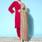 InWeave Women's Fuschia Velvet Kurta Set With Grey Gold Georgette Dupatta - Swadesiicart