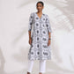 trueBrowns White Cotton Geometric Print Angrakha Kurta Set | Swadesiicart
