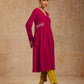 trueBrowns Rani Pink Velvet Embroidered Kurta | Swadesiicart