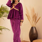 InWeave Women's Wine Mughal Shaan Style Velvet Short Kurta Set - Swadesiicart