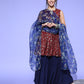 InWeave Women's Burgundy Printed Kurta Sharara Set With Blue Organza Dupatta - Swadesiicart