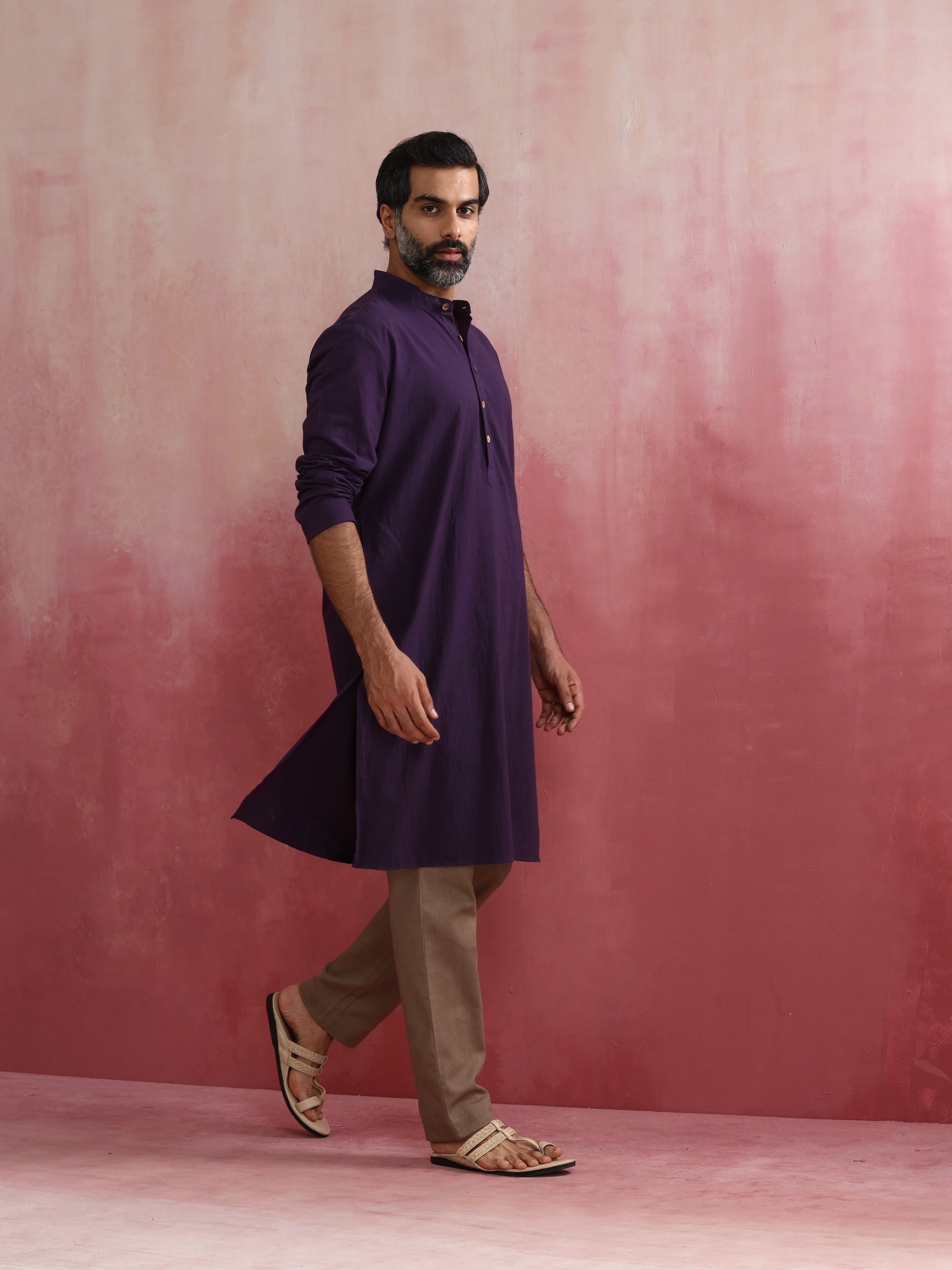 trueBrowns Men's Purple Mandarin Collar Kurta | Swadesiicart