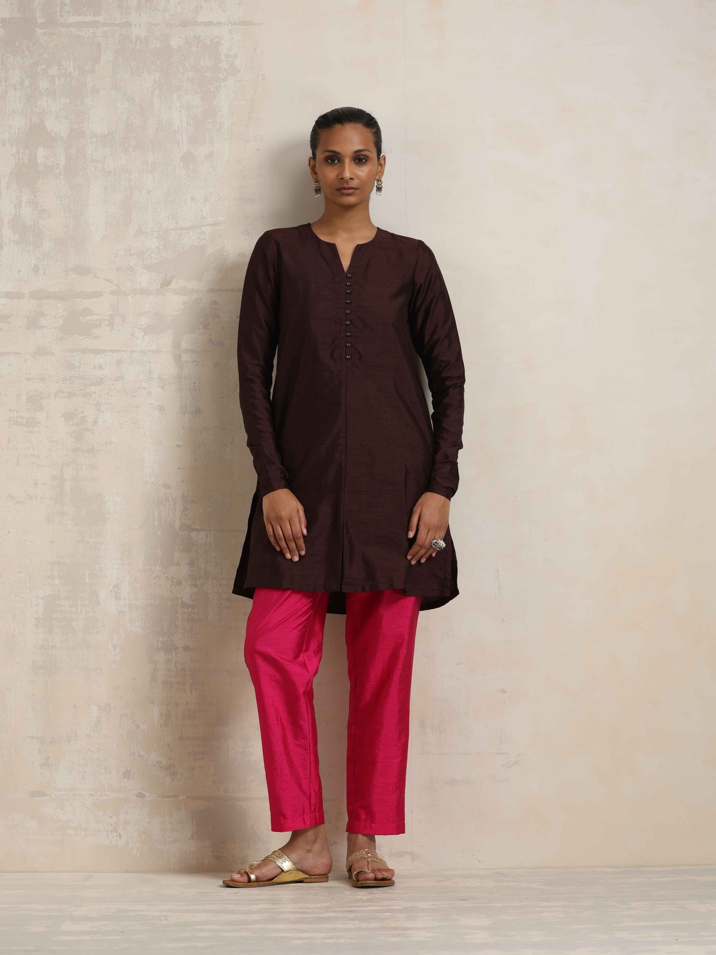 trueBrowns Cola Silk Kurta Co-ord Set - Swadesiicart